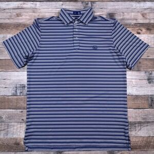 Stitch Golf Men's Polo Shirt Striped Navy Blue White Medium Course/Club Logo